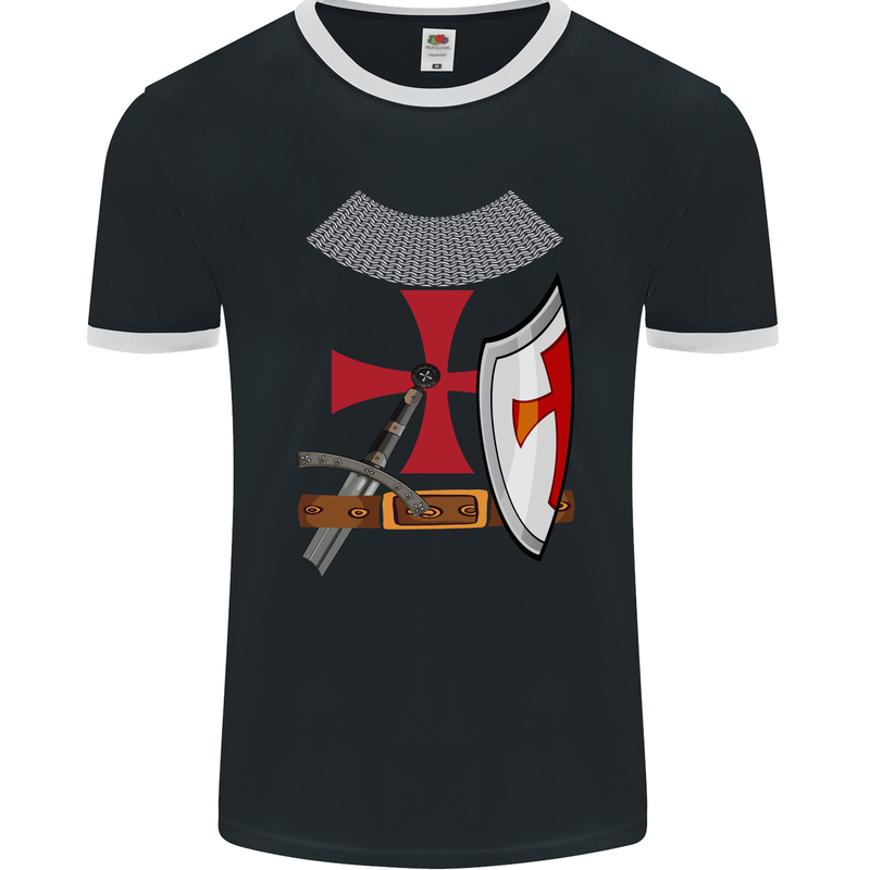 Knights Templar Fancy Dress St Georges Day Mens Ringer T-Shirt FotL Black/White