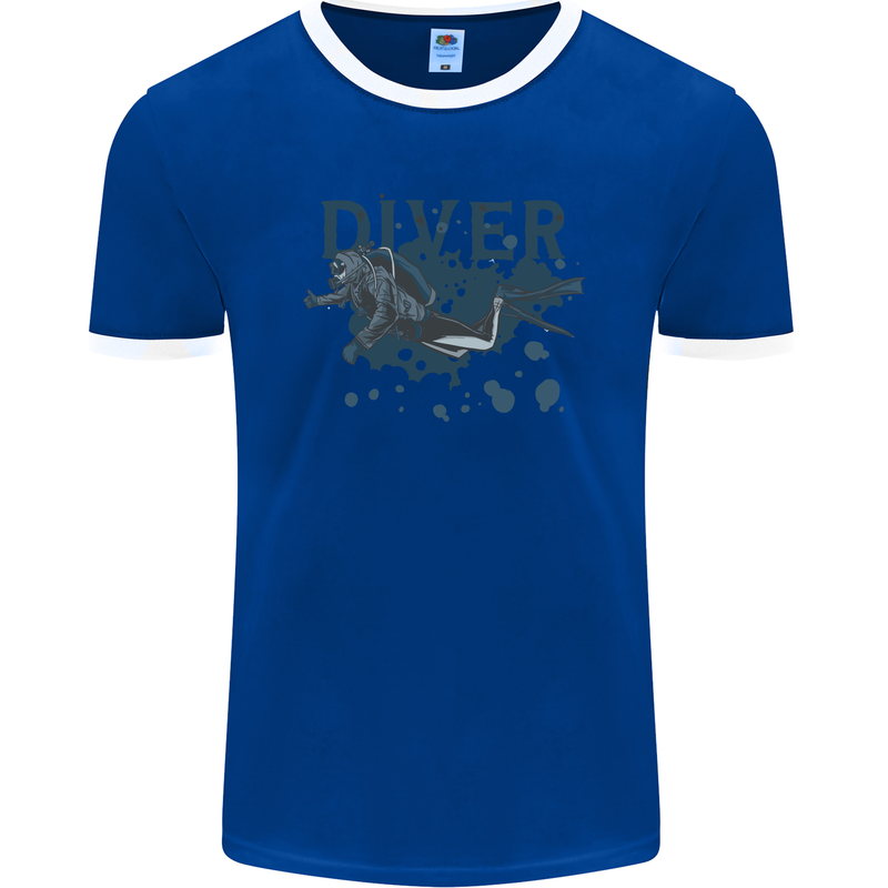 Scuba Diving Diver Mens Ringer T-Shirt FotL Royal Blue/White