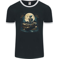 A Skeleton & Coffin in a Graveyard Halloween Mens Ringer T-Shirt FotL Black/White