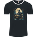 A Skeleton & Coffin in a Graveyard Halloween Mens Ringer T-Shirt FotL Black/White