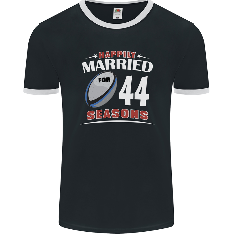 44 Year Wedding Anniversary 44th Rugby Mens Ringer T-Shirt FotL Black/White