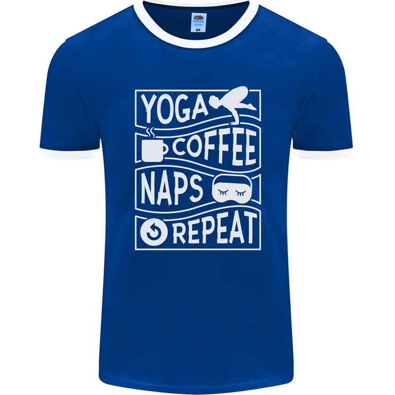 Yoga Coffee Naps Repeat Funny Mens Ringer T-Shirt FotL Royal Blue/White