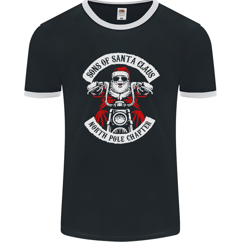 Sons of Santa Biker Motorcycle Christmas Mens Ringer T-Shirt FotL Black/White