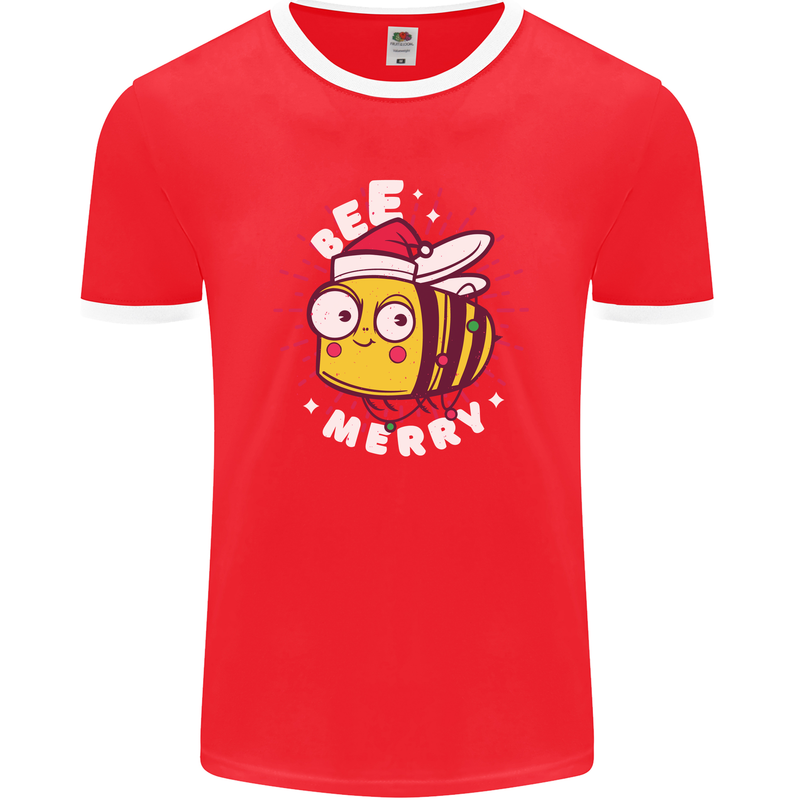 Christmas Bee Merry Funny Novelty Mens Ringer T-Shirt FotL Red/White