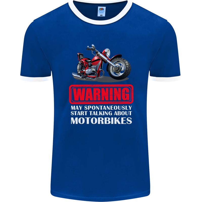 May Start Talking About Motorbikes Funny Mens Ringer T-Shirt FotL Royal Blue/White