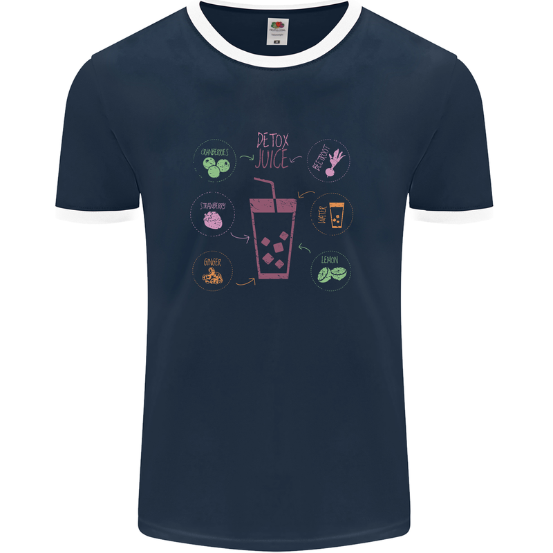 Detox Juice Hangover Cure Healthy Mens Ringer T-Shirt FotL Navy Blue/White