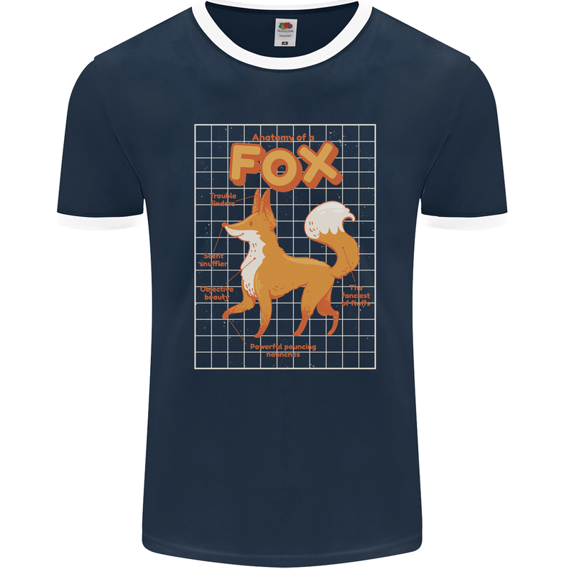 Anatomy of a Fox Funny Foxes Mens Ringer T-Shirt FotL Navy Blue/White