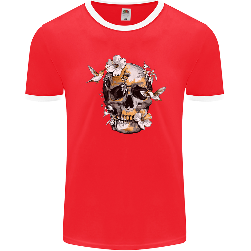 Wildlife Spring Skull Mens Ringer T-Shirt FotL Red/White