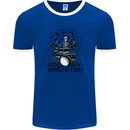 Skeleton Drummer Be Crazy Drumming Drum Mens Ringer T-Shirt FotL Royal Blue/White
