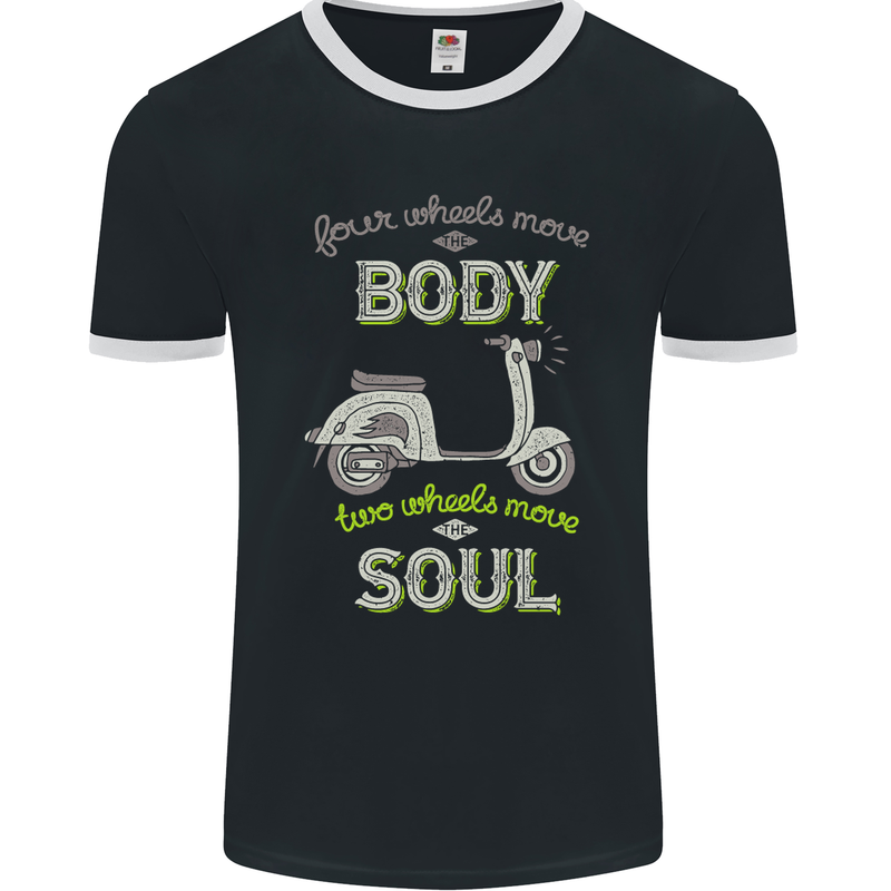 Scooter Four Wheels Move the Body Funny Mens Ringer T-Shirt FotL Black/White