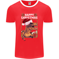 Christmas T-Rex Funny Dinosaur Mens Ringer T-Shirt FotL Red/White