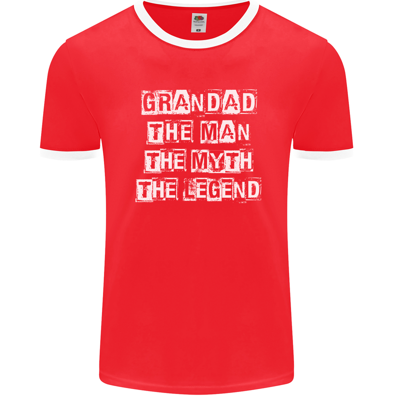 Grandad the Man Myth Legend Funny Mens Ringer T-Shirt FotL Red/White