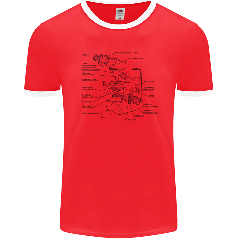 Microscope Biology Science Mens Ringer T-Shirt FotL Red/White