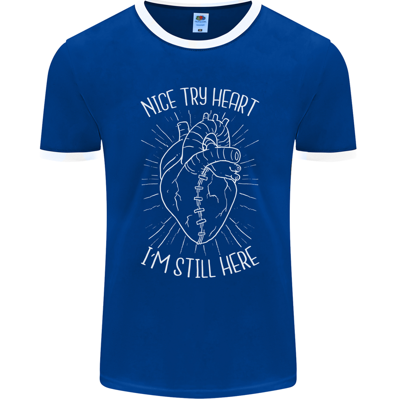Heart Attack Recovery Survivor Mens Ringer T-Shirt FotL Royal Blue/White