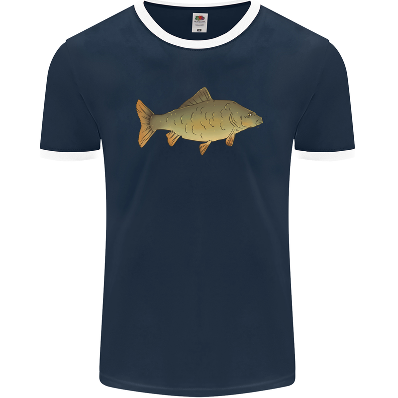 A Carp Fish Fishing Fisherman Mens Ringer T-Shirt FotL Navy Blue/White