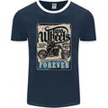 Two Wheels Biker Motorcycle Motorbike Mens Ringer T-Shirt FotL Navy Blue/White