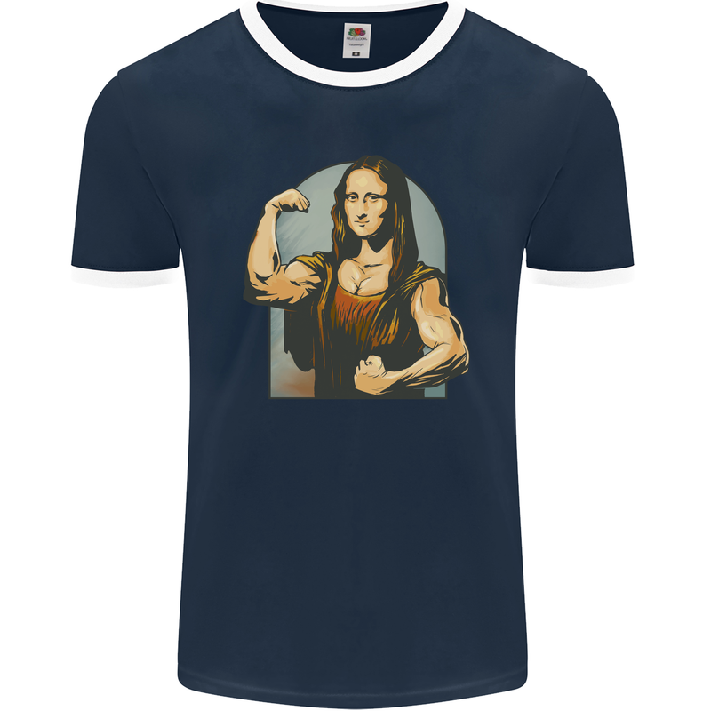 Mona Lifter Funny Gym Bodybuilding Workout Mens Ringer T-Shirt FotL Navy Blue/White