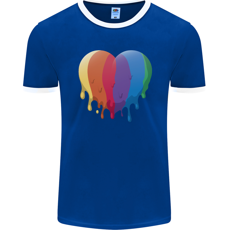 Gay Pride LGBT Heart Mens Ringer T-Shirt FotL Royal Blue/White