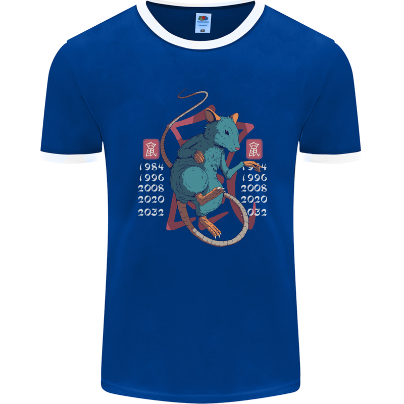 Chinese Zodiac Shengxiao Year of the Rat Mens Ringer T-Shirt FotL Royal Blue/White