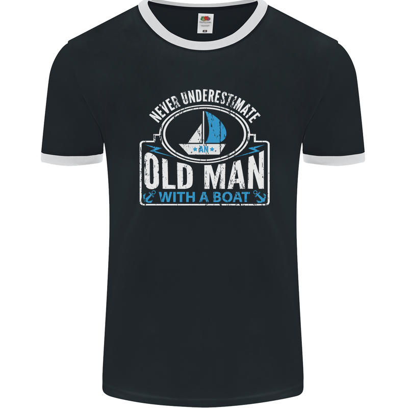 An Old Man With a Boat Sailor Sailing Funny Mens Ringer T-Shirt FotL Black/White