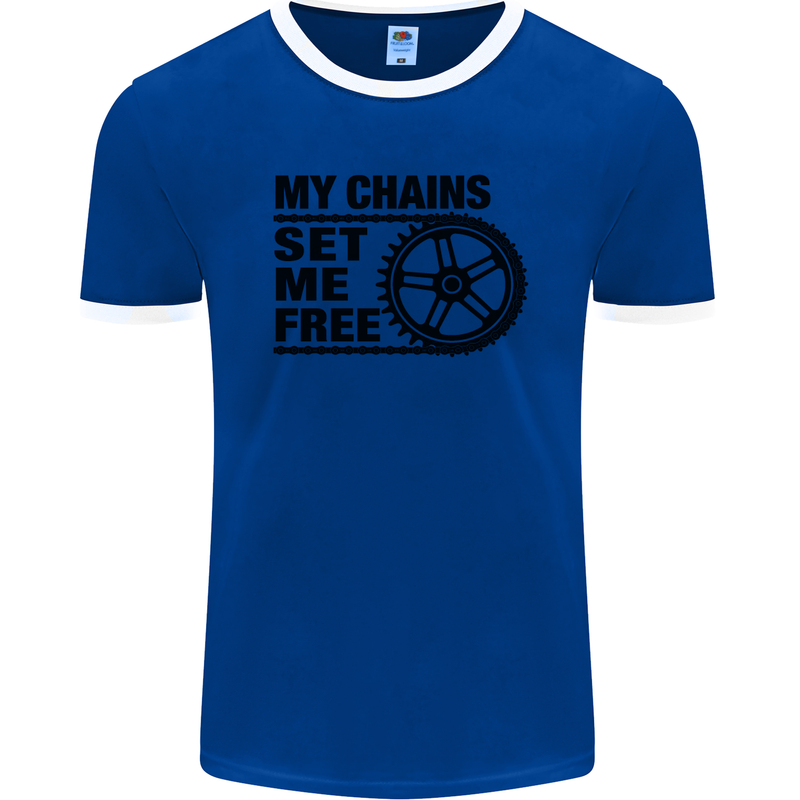 My Chains Set Me Free Cycling Cyclist Bike Mens Ringer T-Shirt FotL Royal Blue/White