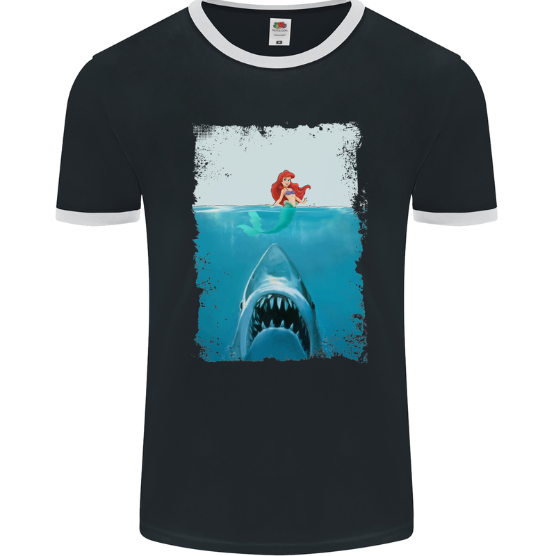 Funny Shark Parody Scuba Diving Fishing Mens Ringer T-Shirt FotL Black/White