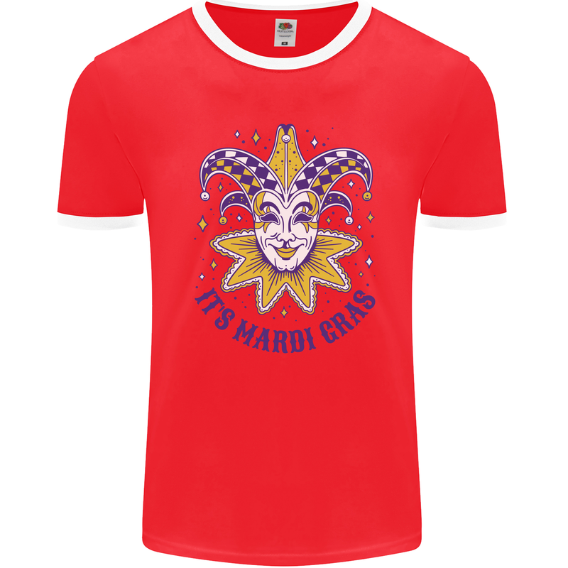 Its Mardi Gras Mens Ringer T-Shirt FotL Red/White