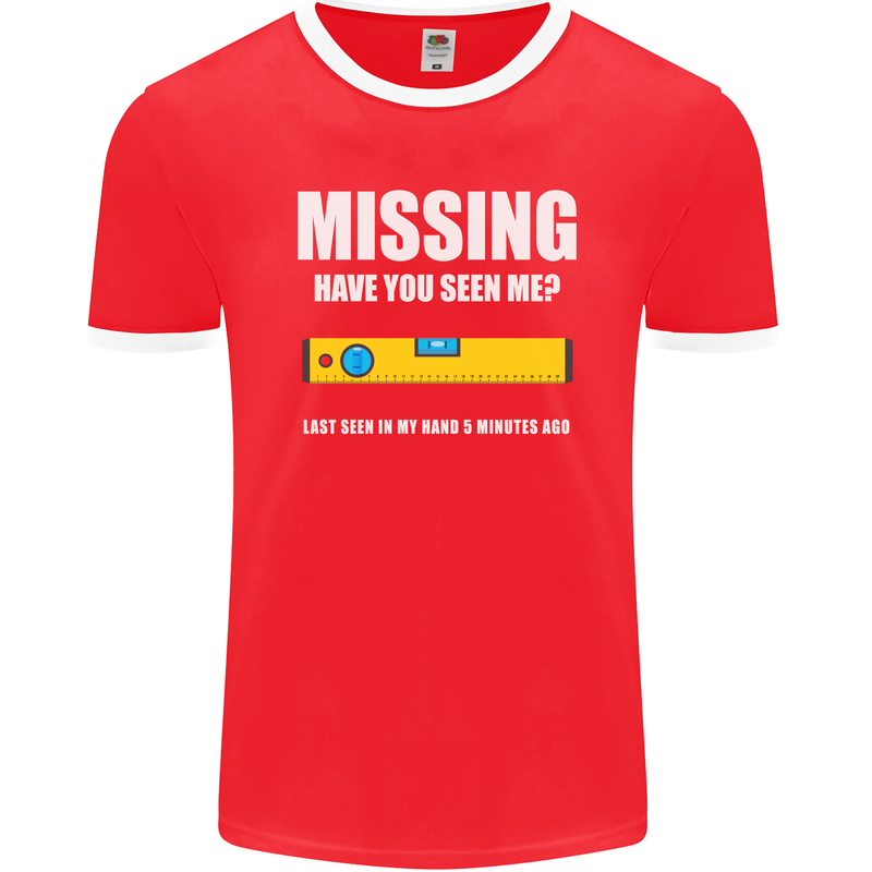 Missing Spirit Level Builder Bricklayer Mens Ringer T-Shirt FotL Red/White