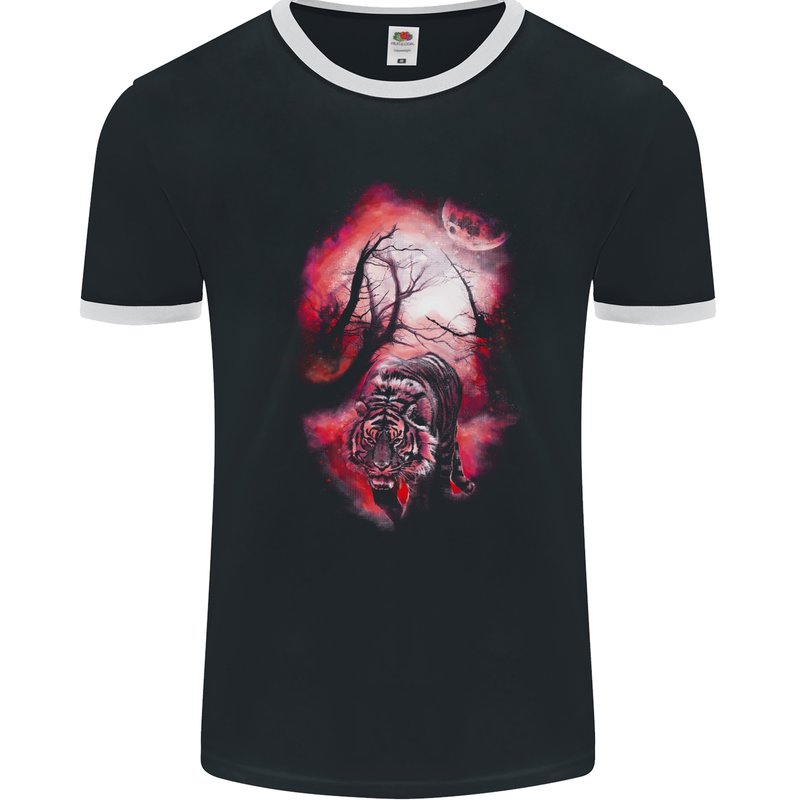 Enchanted Tiger Fantasy Spiritual Mystical Mens Ringer T-Shirt FotL Black/White