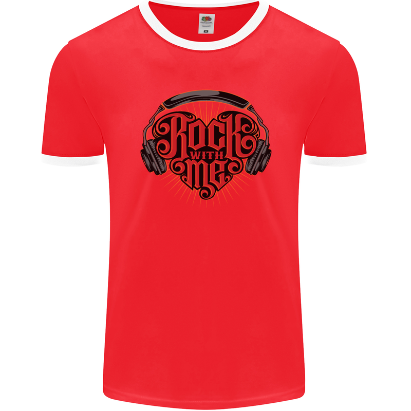 Rock With Me Heavy Metal Music Guitar Mens Ringer T-Shirt FotL Red/White