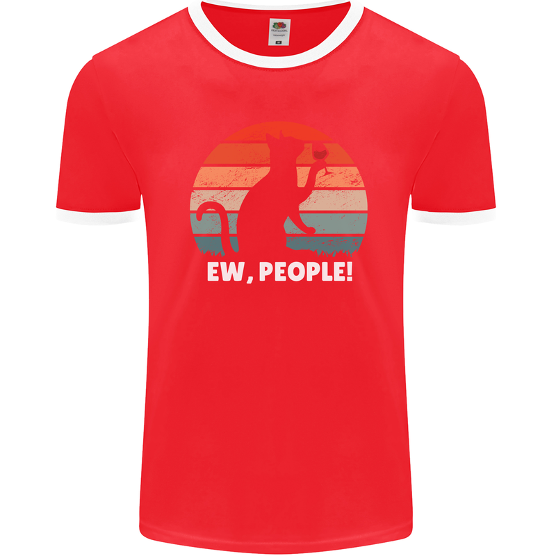 Alcohol Drinking Cat Ew People Mens Ringer T-Shirt FotL Red/White