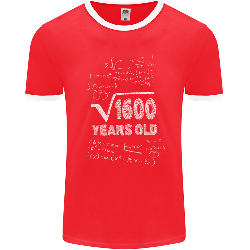 40th Birthday 40 Year Old Geek Funny Maths Mens Ringer T-Shirt FotL Red/White