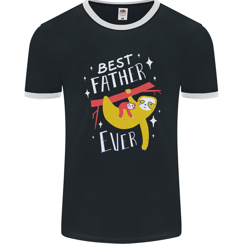 Fathers Day Funny Sloth Dad Daddy Mens Ringer T-Shirt FotL Black/White