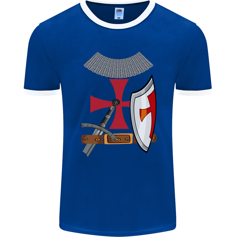 Knights Templar Fancy Dress St Georges Day Mens Ringer T-Shirt FotL Royal Blue/White