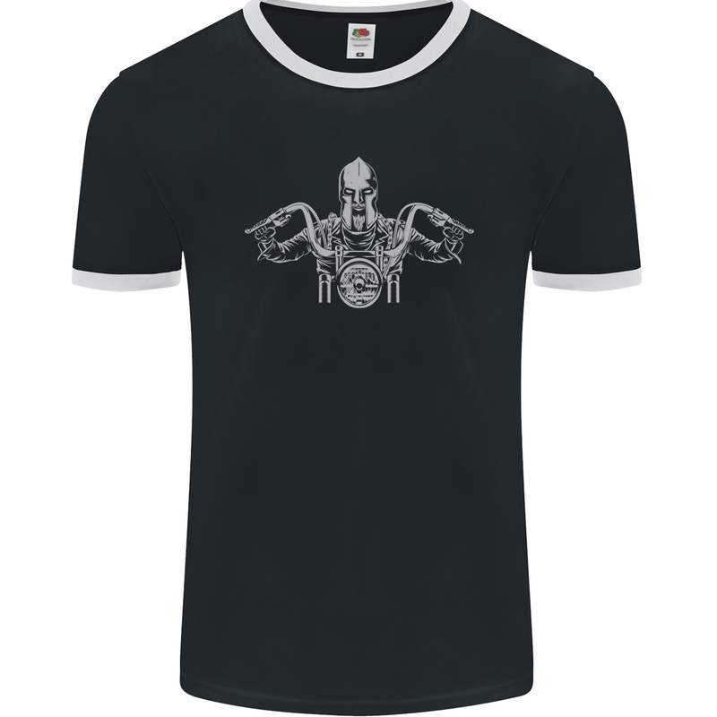 Spartan Biker Motorbike Motorcycle Mens Ringer T-Shirt FotL Black/White