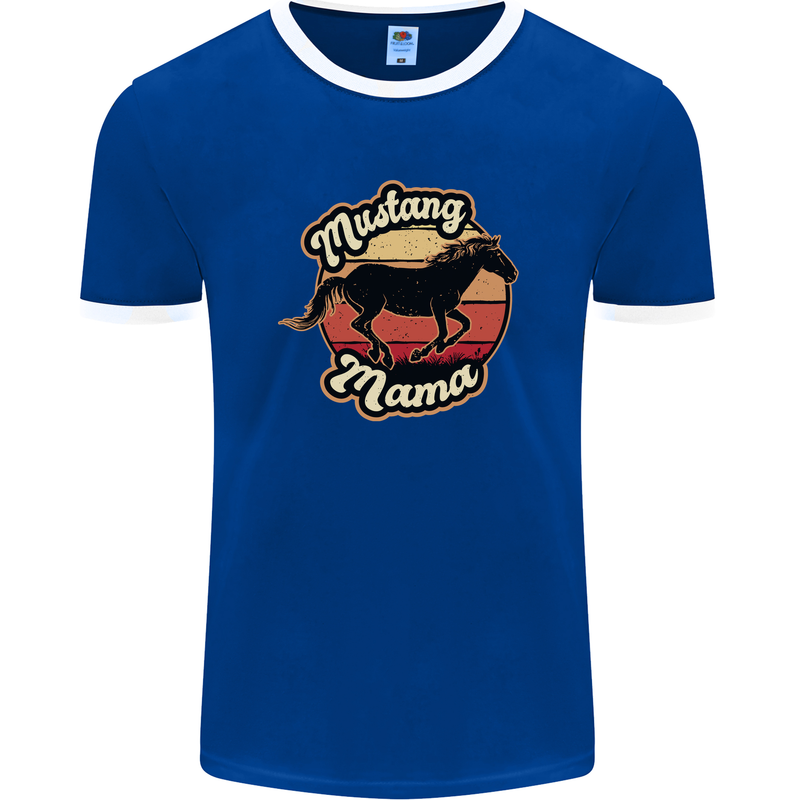 Mustang Mama Equestrian Horse Mens Ringer T-Shirt Royal Blue/White