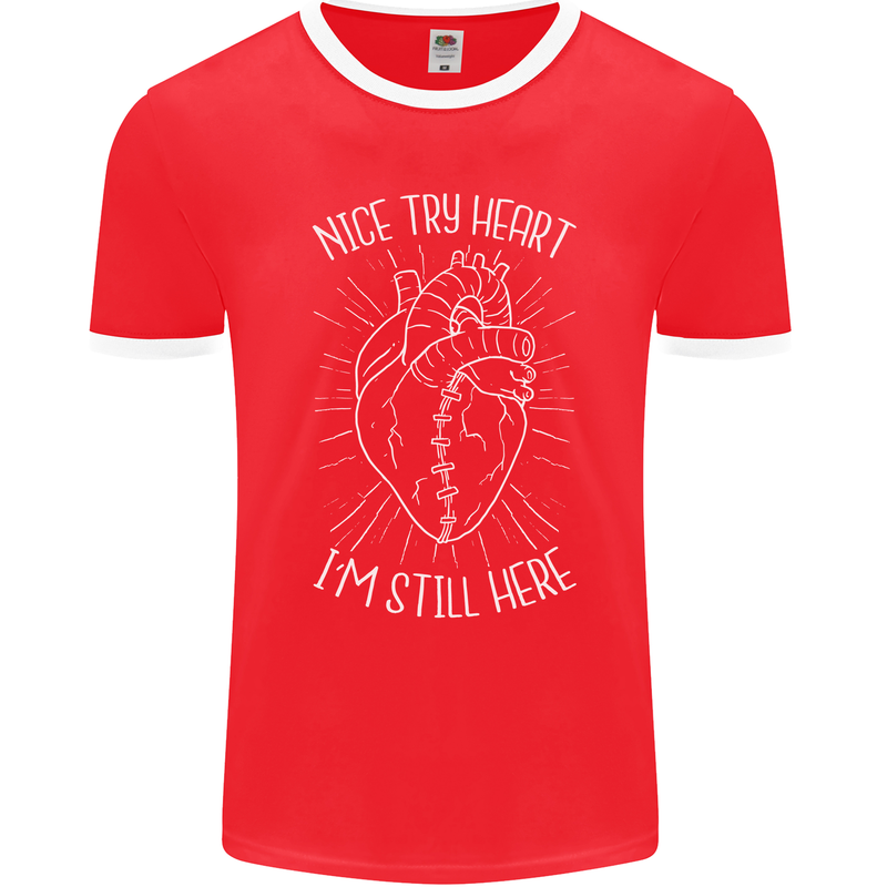 Heart Attack Recovery Survivor Mens Ringer T-Shirt FotL Red/White