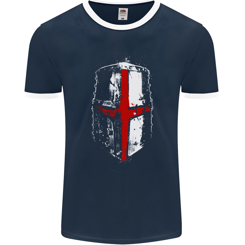 Helmet Gym England Flag St Georges Day Mens Ringer T-Shirt FotL Navy Blue/White