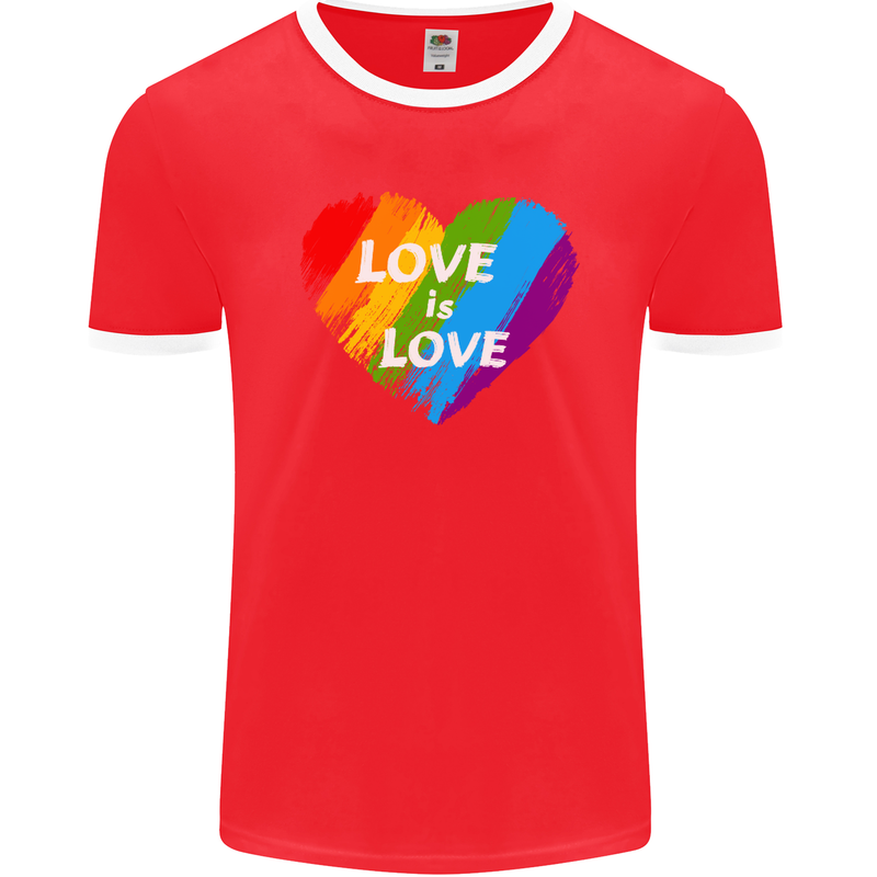 LGBT Love Is Love Gay Pride Day Awareness Mens Ringer T-Shirt FotL Red/White