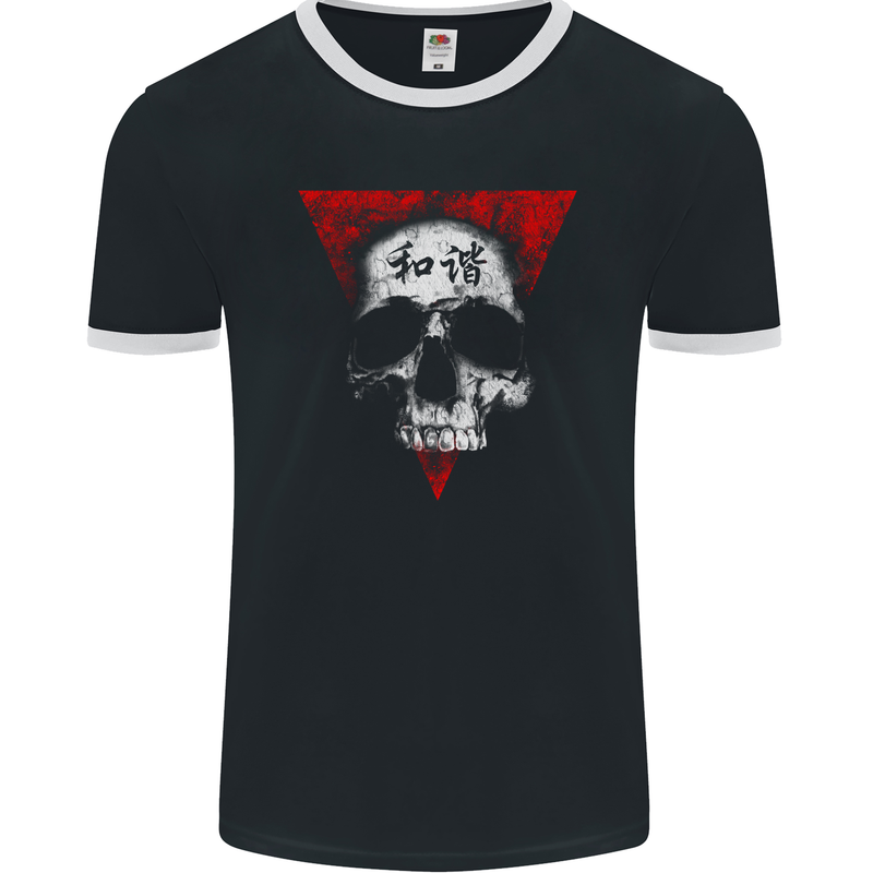 Peace Harmony Skull Gothic Biker Motorbike Mens Ringer T-Shirt FotL Black/White