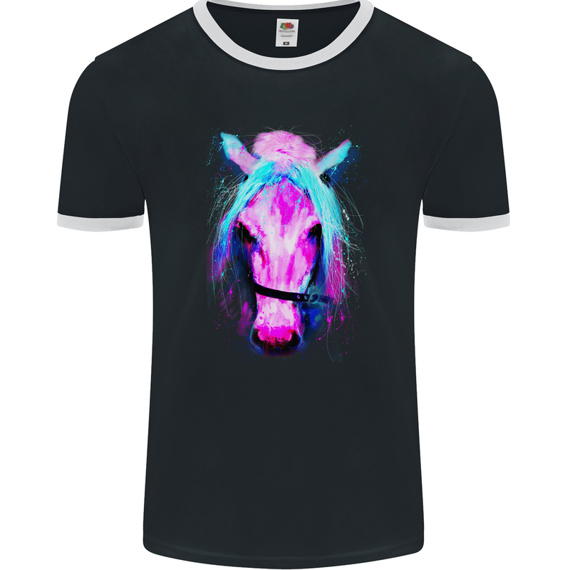 A Watercolour Horse Mens Ringer T-Shirt FotL Black/White