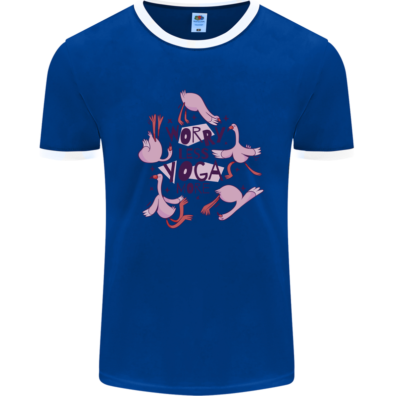 Worry Less Yoga More Mens Ringer T-Shirt Royal Blue/White