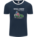 Will Mo the Lawn For Beer Funny Alcohol Mens Ringer T-Shirt FotL Navy Blue/White