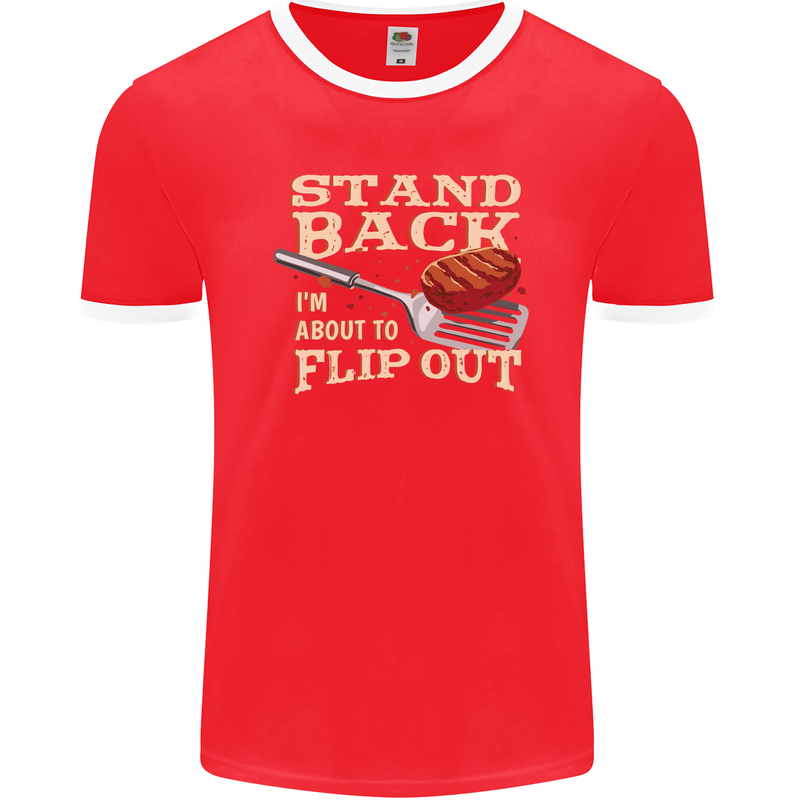 Flip Out Funny BBQ Grill Mens Ringer T-Shirt FotL Red/White