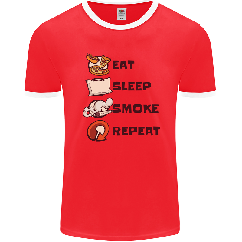 Eat Sleep Smoke Weed Repeat Drugs Cannabis Mens Ringer T-Shirt FotL Red/White