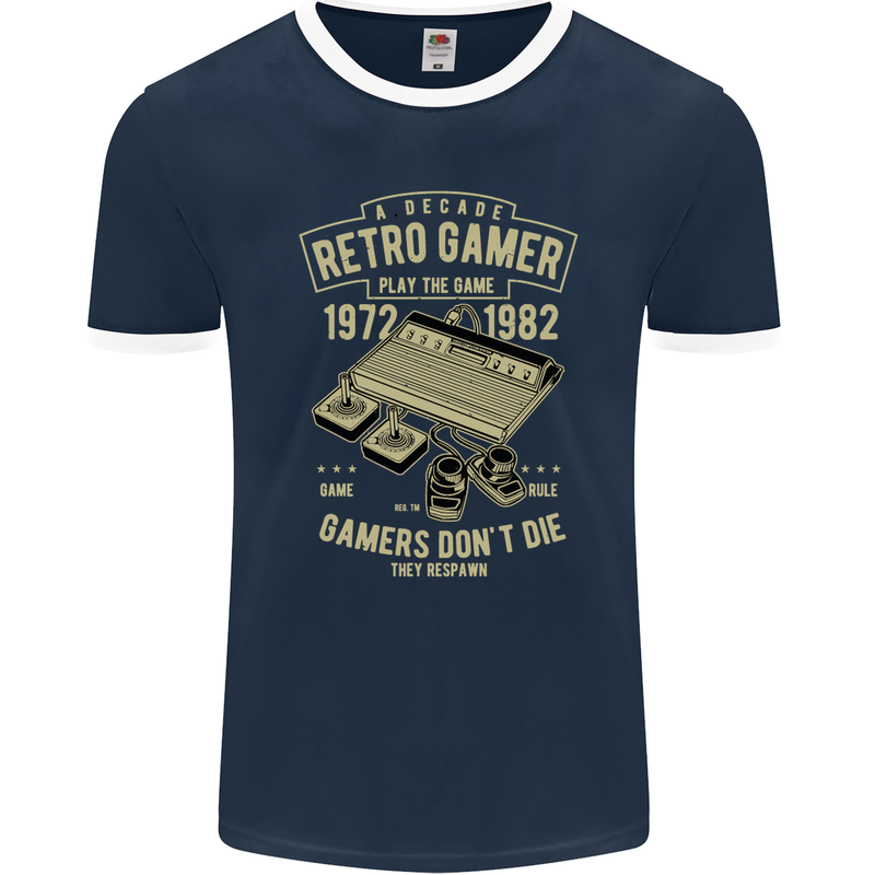 Retro Gamer Funny Gaming Mens Ringer T-Shirt FotL Navy Blue/White