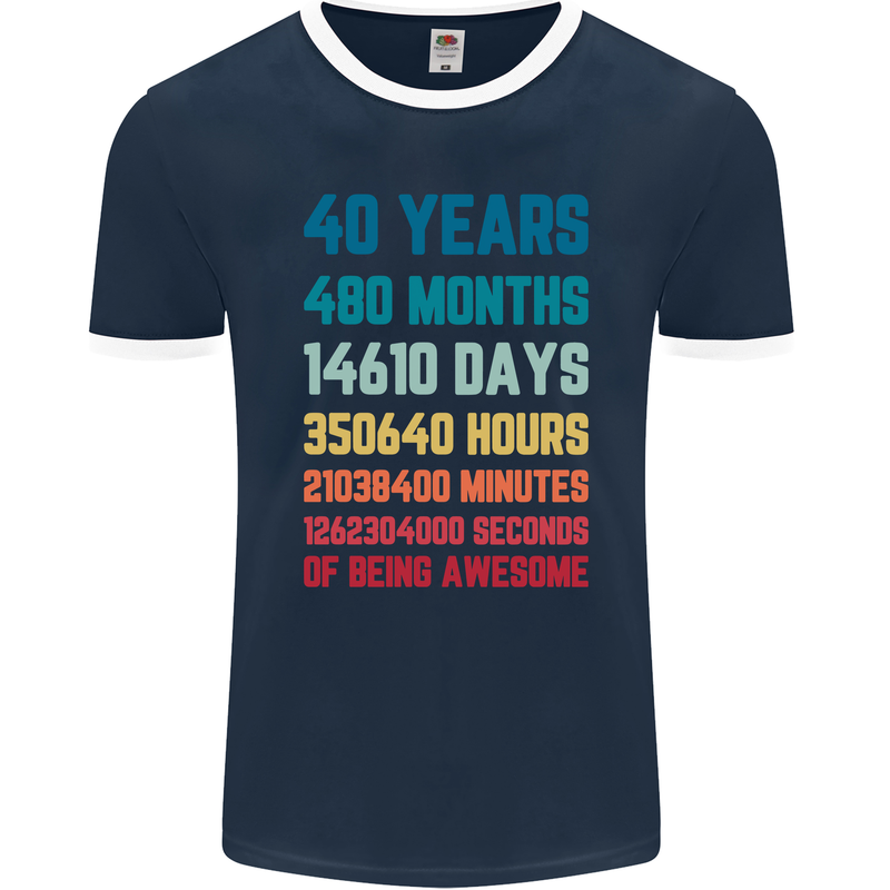 40th Birthday 40 Year Old Mens Ringer T-Shirt FotL Navy Blue/White