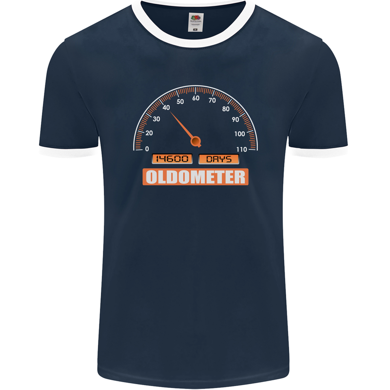 40th Birthday 40 Year Old Ageometer Funny Mens Ringer T-Shirt FotL Navy Blue/White