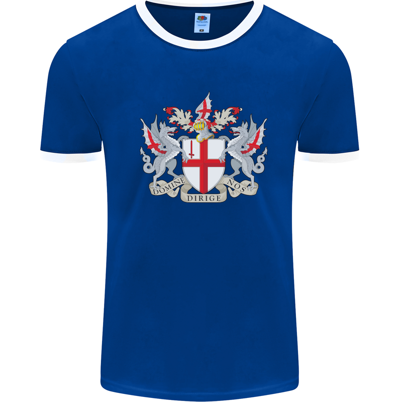 London Coat of Arms St Georges Day England Mens White Ringer T-Shirt Royal Blue/White