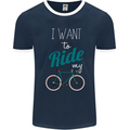 I Want to Ride My Bike Cycling Cyclist Mens Ringer T-Shirt FotL Navy Blue/White